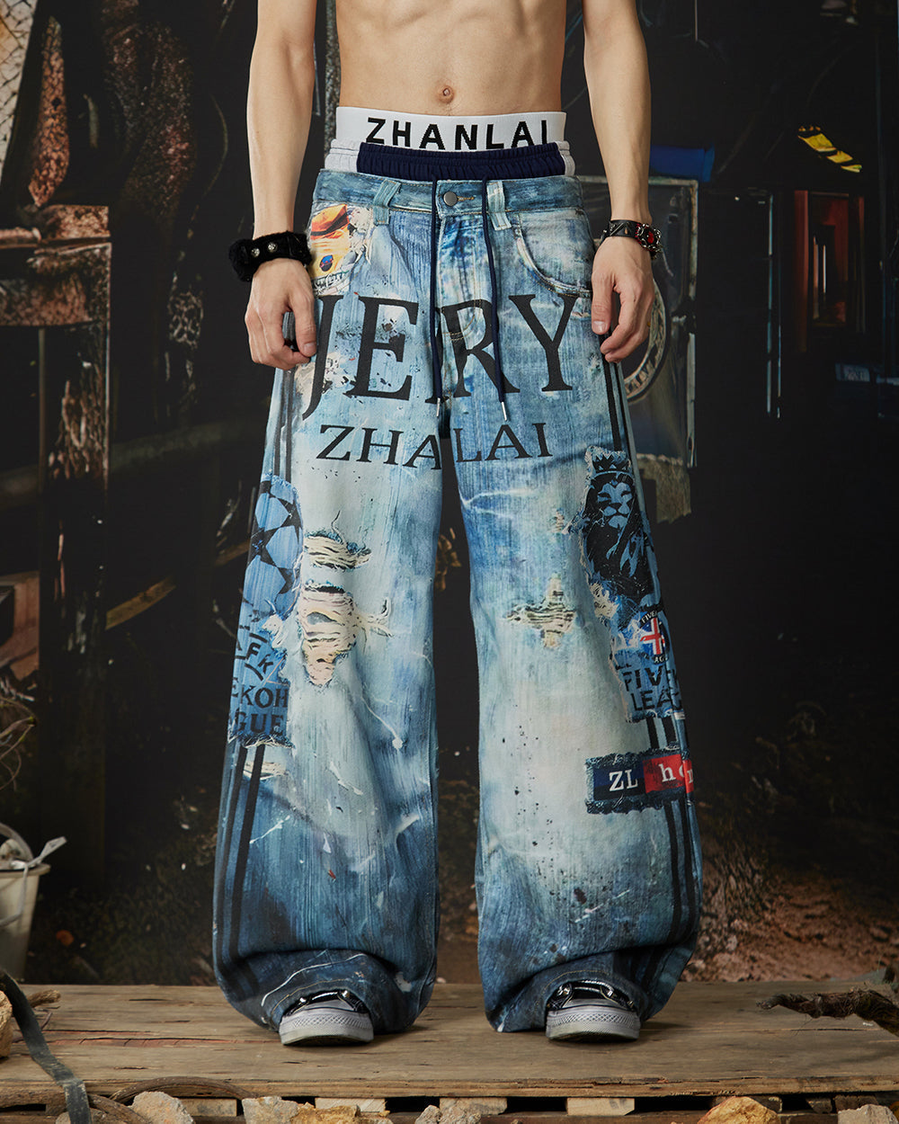 New Triple Waistband 3D Print Street Wide Pants