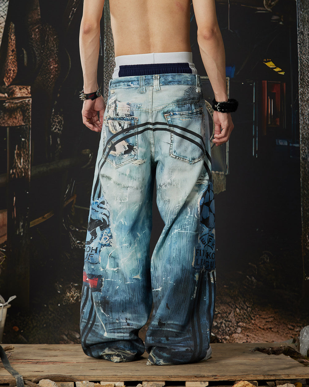 New Triple Waistband 3D Print Street Wide Pants