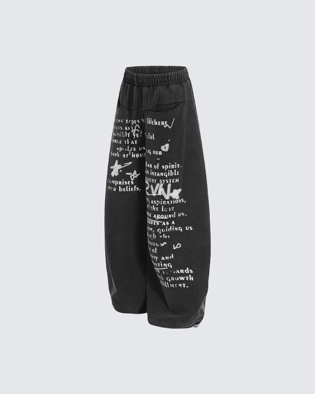 European-American Vintage Letter Print Casual Pants
