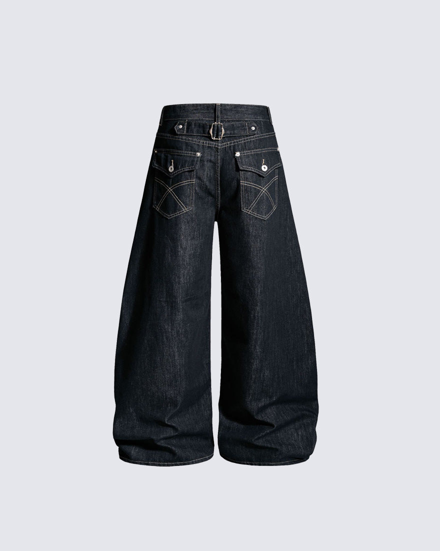 Wide Leg Denim Cargo Casual Pants