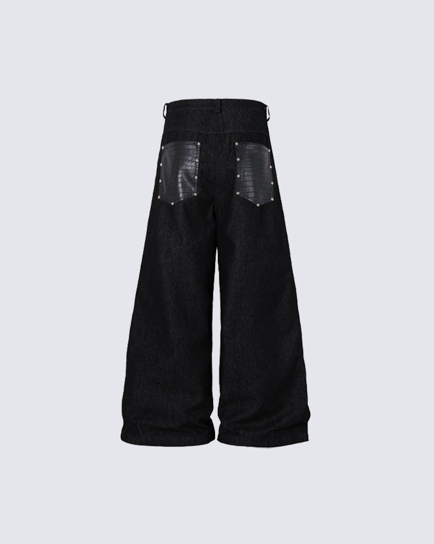 Retro Studded Button-Front Denim Pants