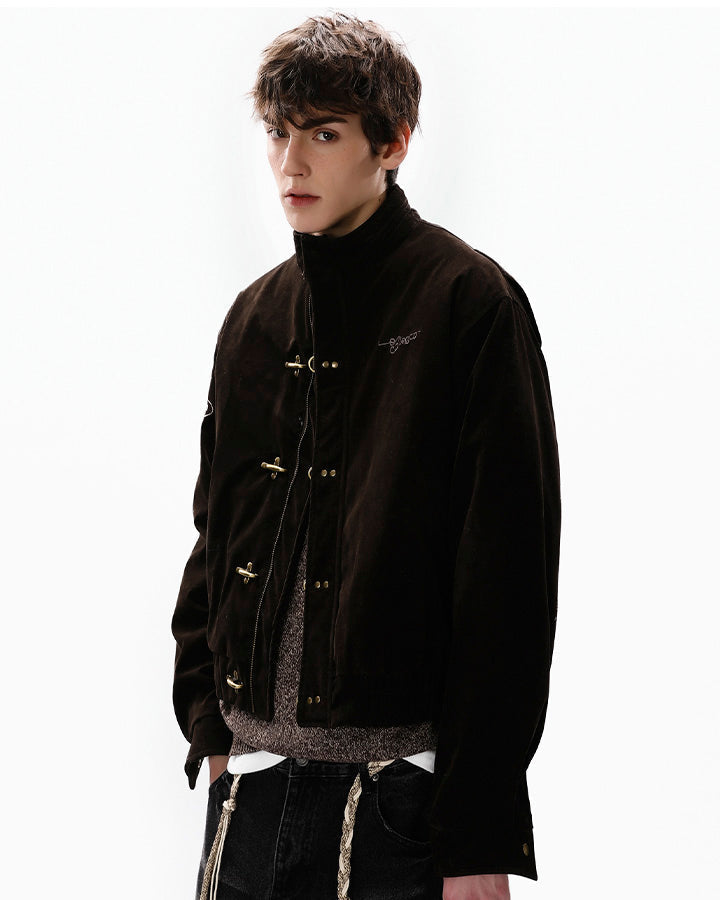 Retro Aviation Buckle Stand Collar Jacket