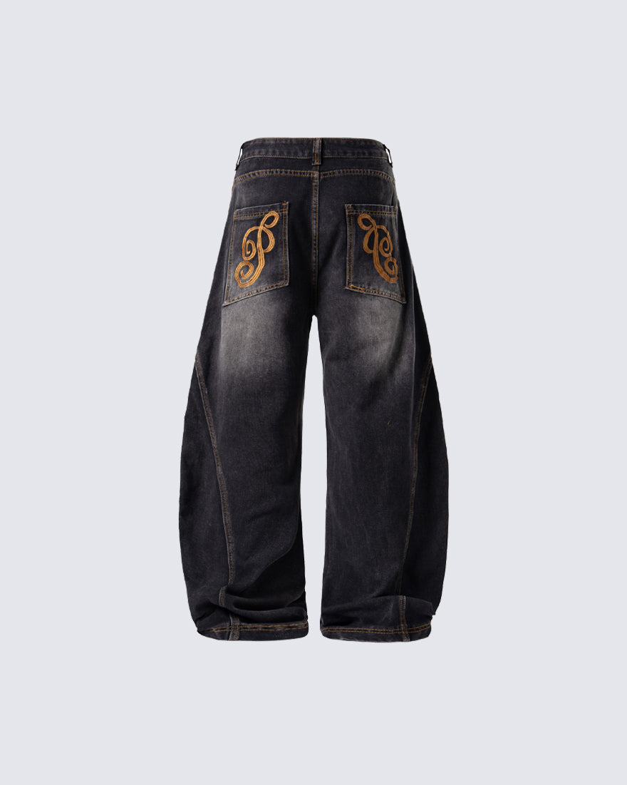 Distressed Deconstructed Washed Curved-Leg Jeans