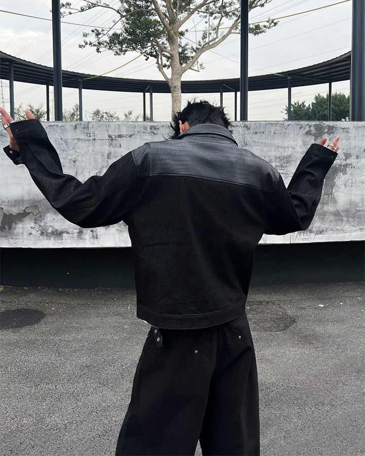 Raw Denim Leather Patchwork Jacket