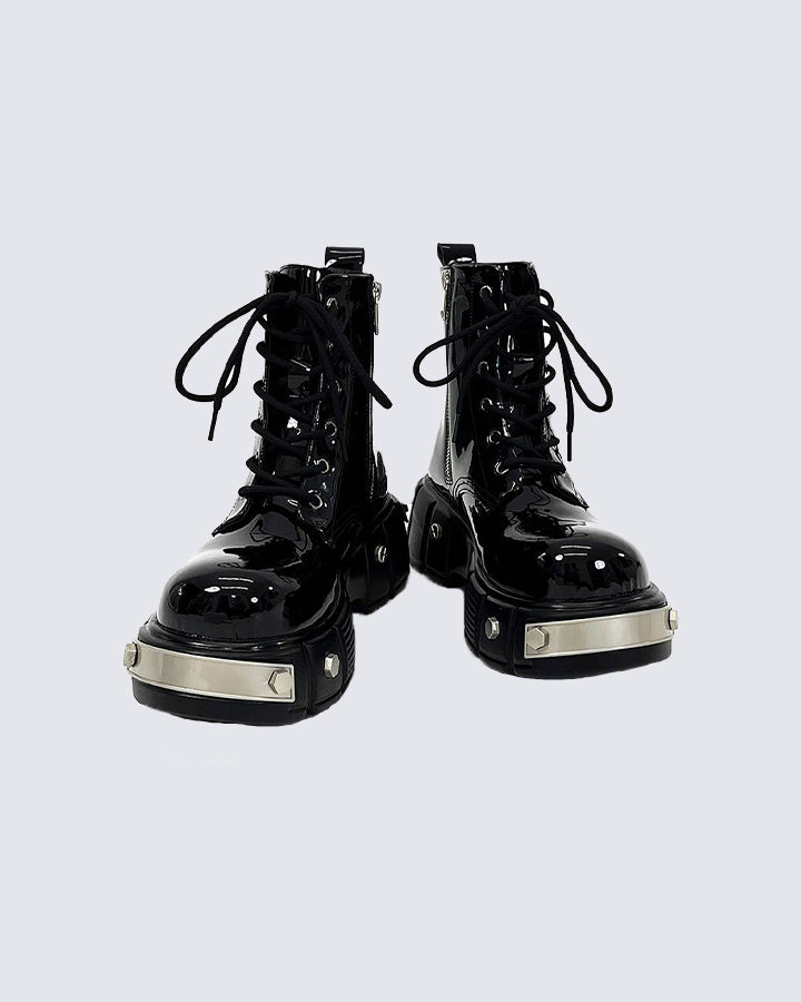 Patent Leather Platform Combat Boots
