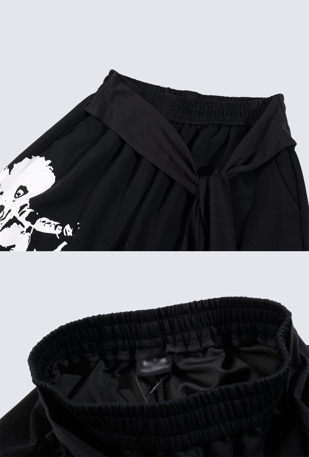 Printed Curved Seam Wide Leg Drawstring Pants