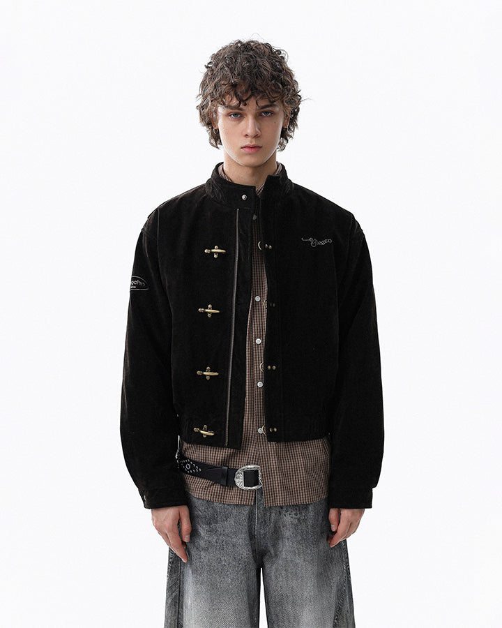 Retro Aviation Buckle Stand Collar Jacket