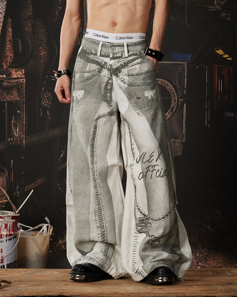 New American 3D Print Wide-Leg Pants
