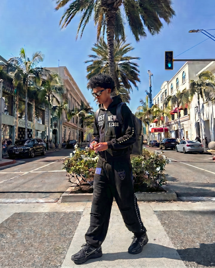New Street Washed Distressed Curved Track Pants
