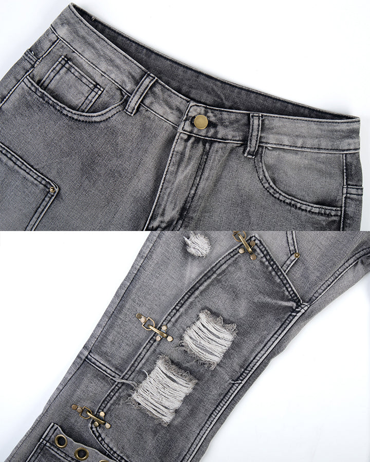 Niche Light-Asian Deconstructed Flared Jeans