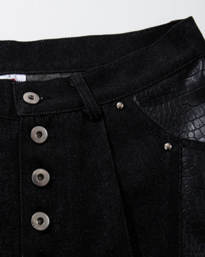 Retro Studded Button-Front Denim Pants