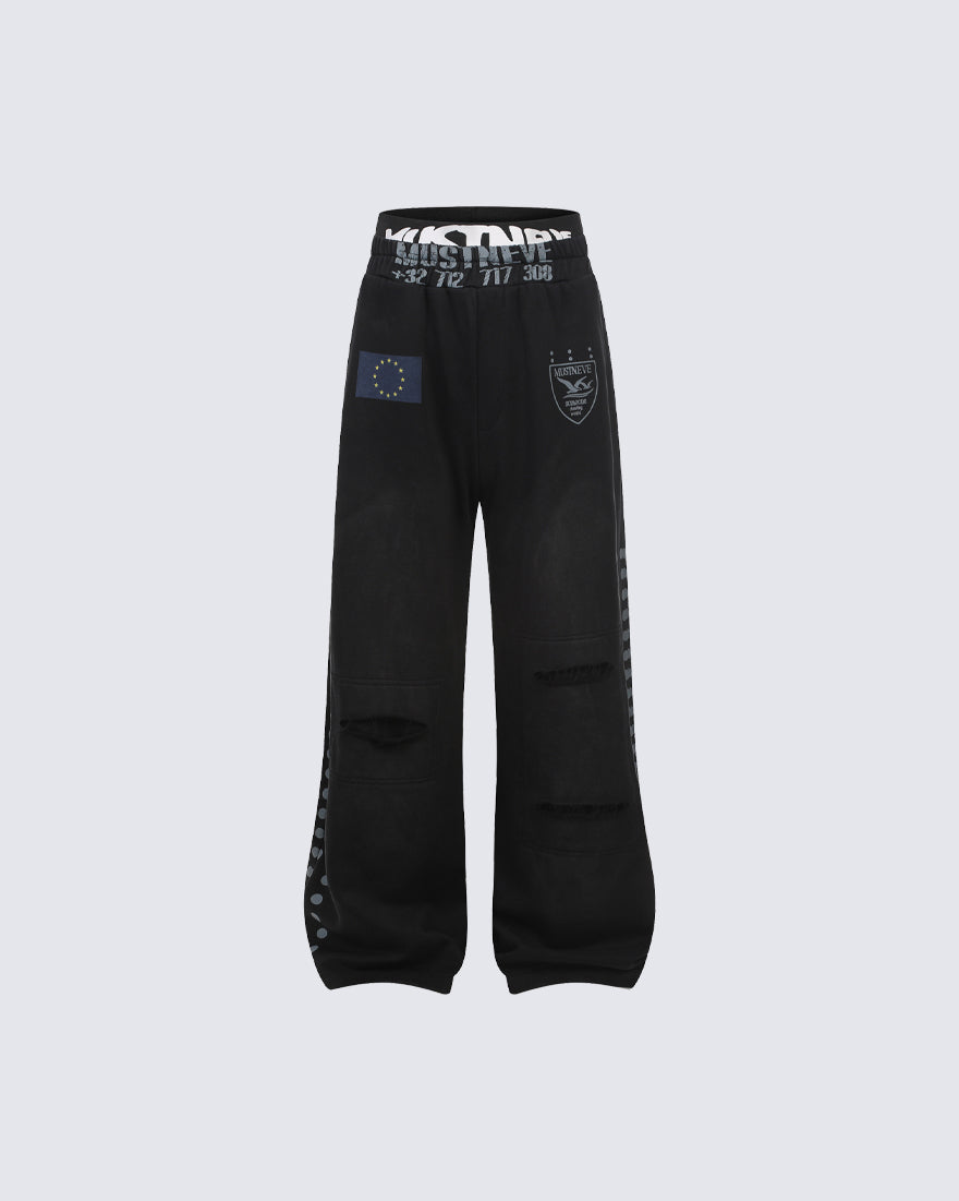 New Street Washed Distressed Curved Track Pants