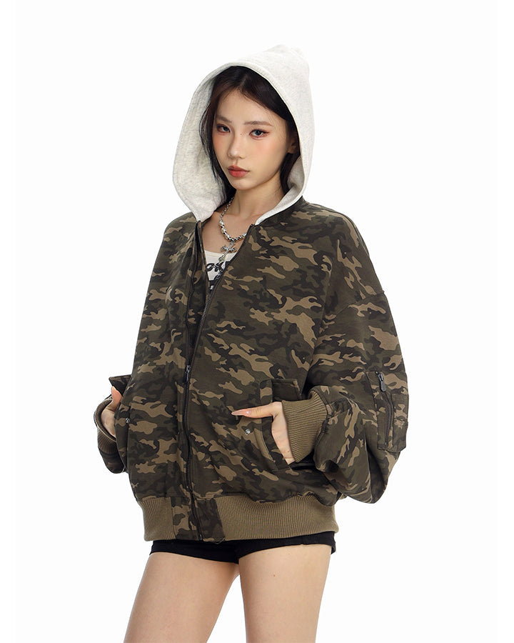 American Fake Two-Piece Patchwork Hooded Jacket