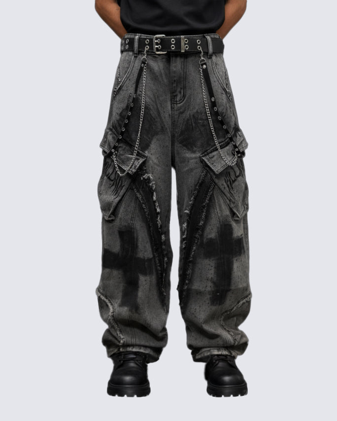 (Clearance)Paint-Splattered Distressed Wide-Leg Jeans