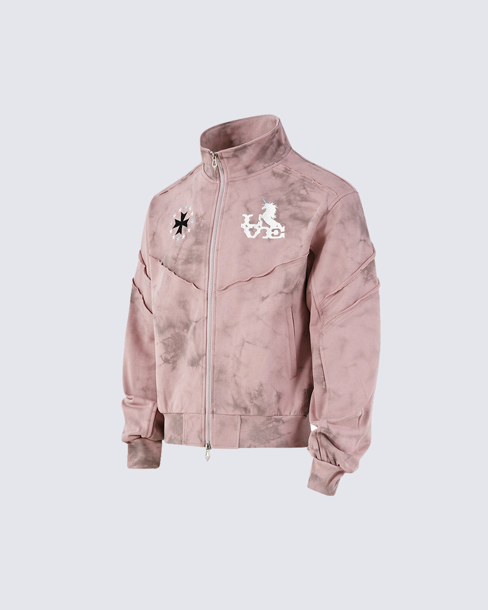 Vintage Wash Embroidered Zip Sweatshirt Jacket