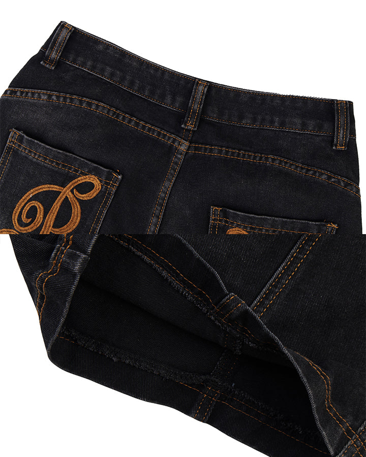 Distressed Deconstructed Washed Curved-Leg Jeans