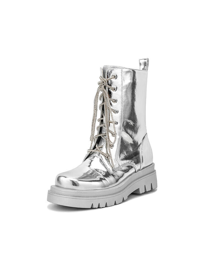 Metallic Lace-Up Platform Combat Boots