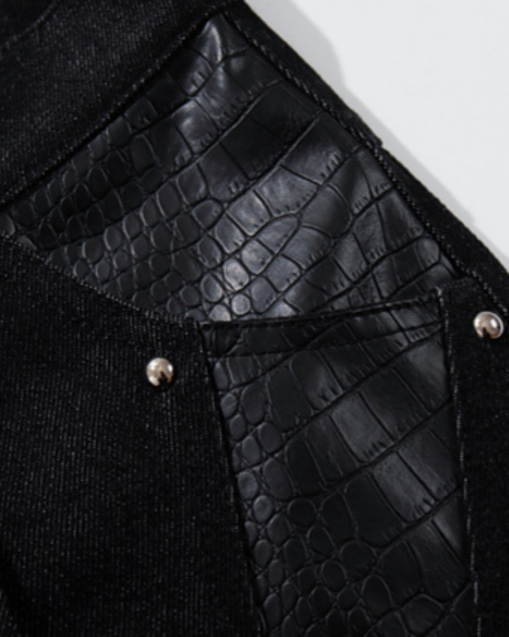 Retro Studded Button-Front Denim Pants