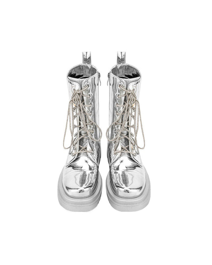 Metallic Lace-Up Platform Combat Boots