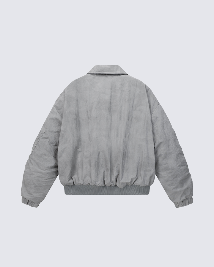 Ruched Sleeve Fleece-Lined Bomber Jacket