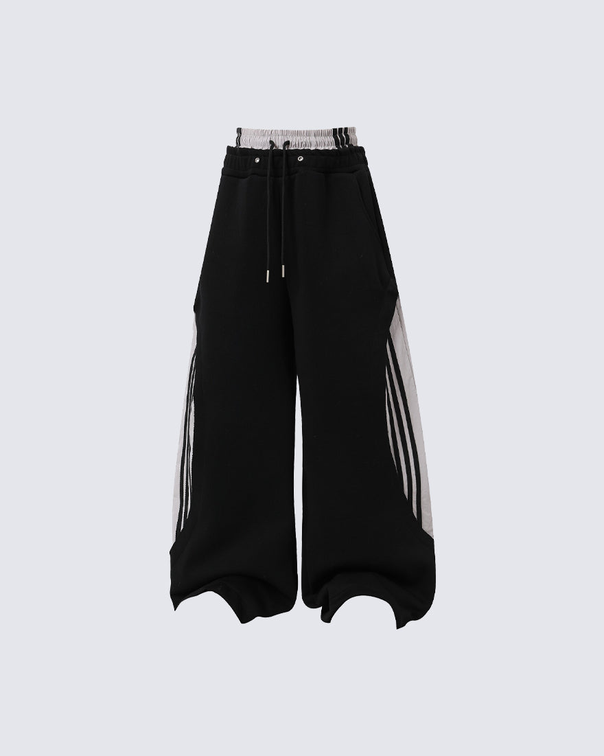 Striped Panel Wide Leg Sweatpants