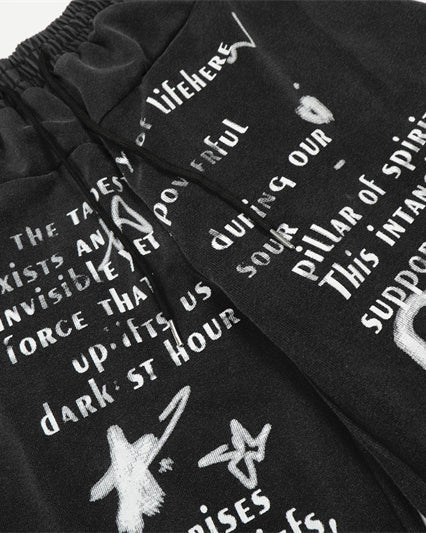 European-American Vintage Letter Print Casual Pants
