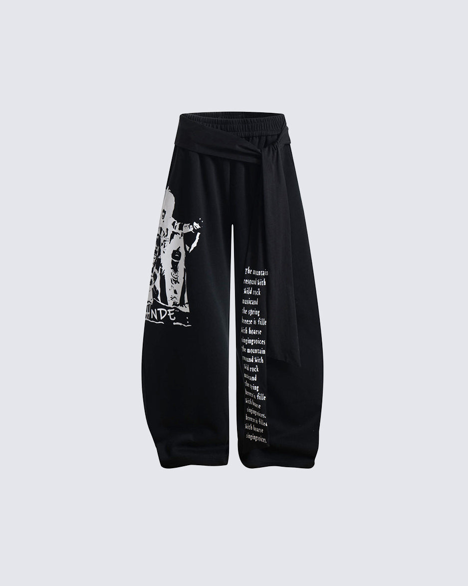 Printed Curved Seam Wide Leg Drawstring Pants