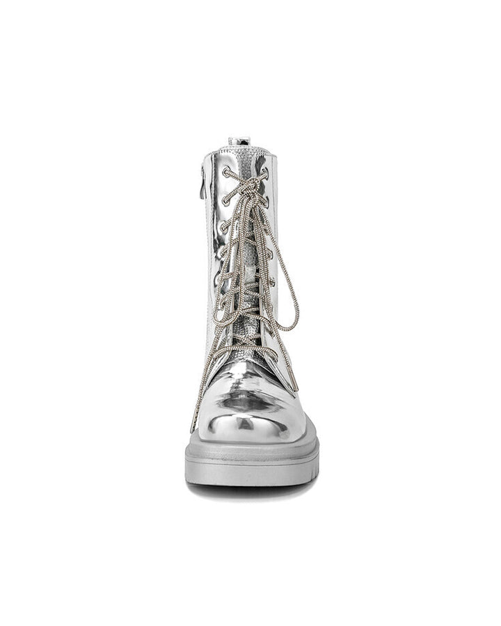 Metallic Lace-Up Platform Combat Boots