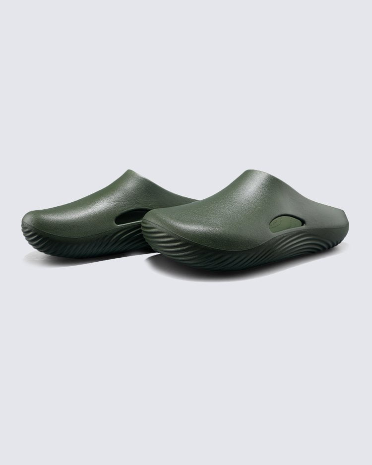 Minimalist Wave Sole Slip-On Sandals - Army Green