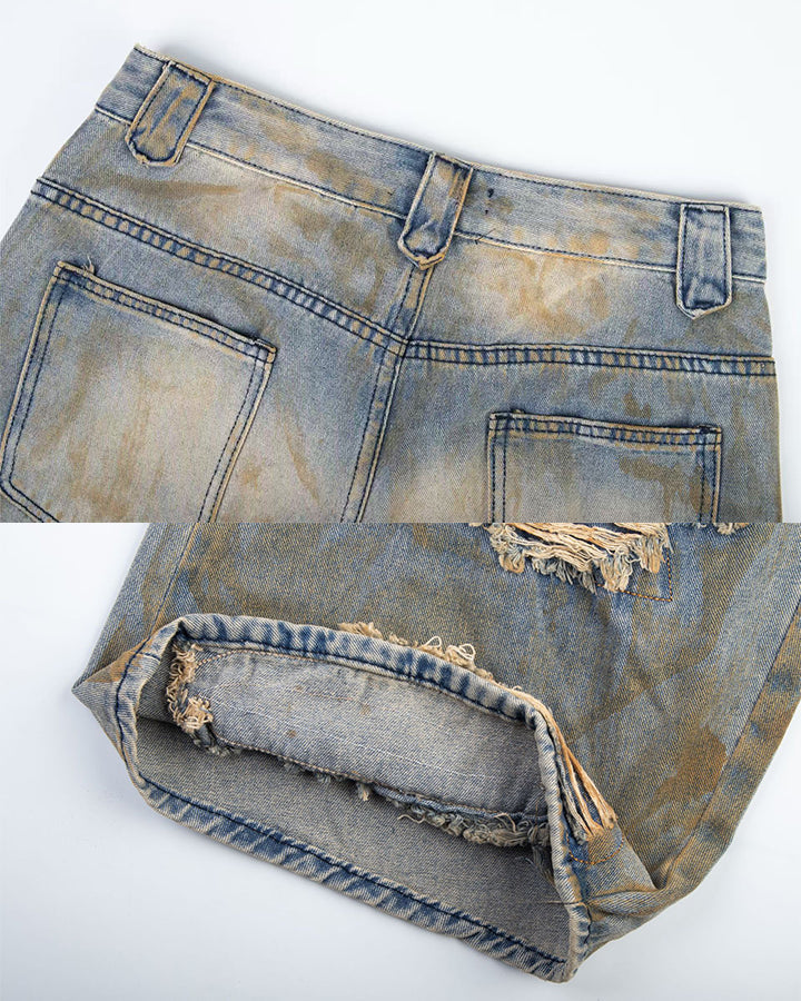 High-Street Distressed Curved-Leg Denim Jeans