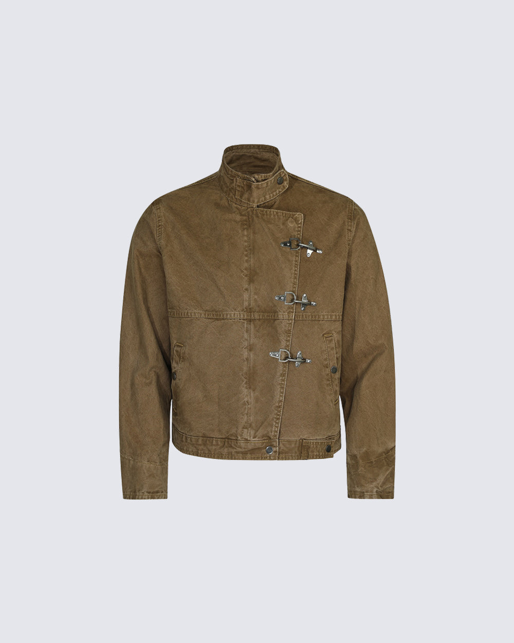 Buckled Stand-Collar Aircraft Buckle Utility Jacket