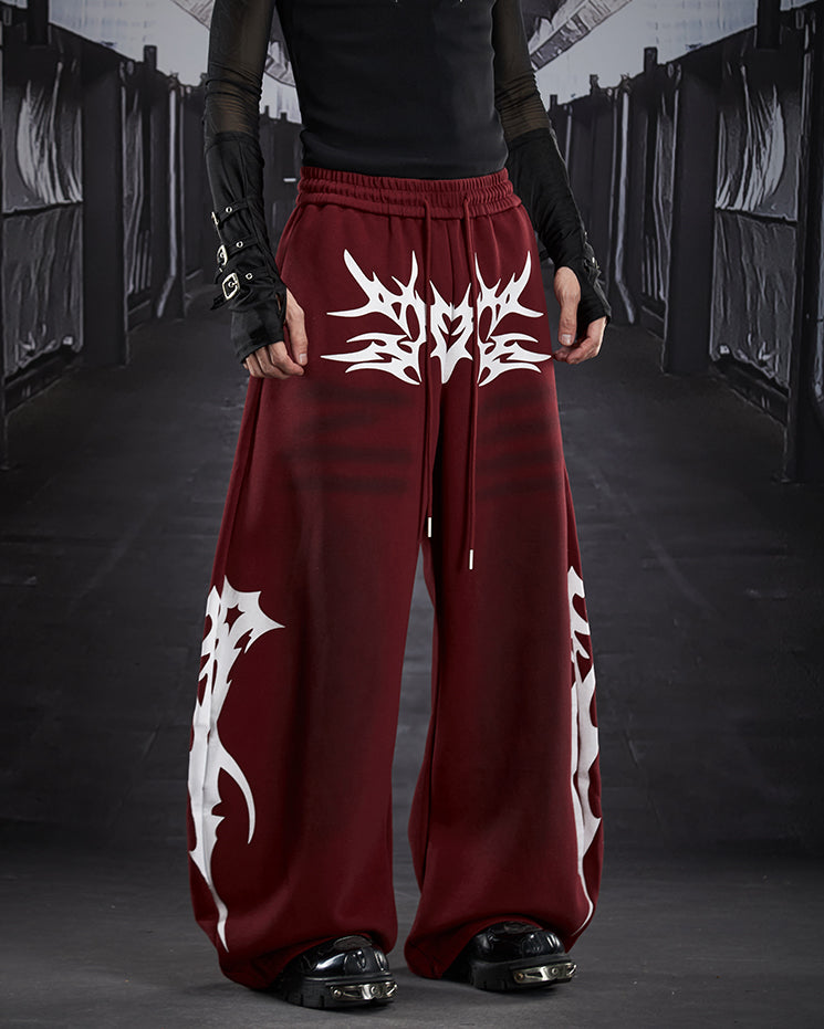 Street Flame Print Wide-Leg Sweatpants
