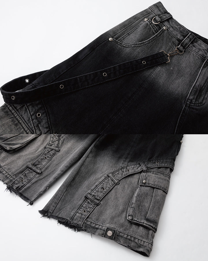 Washed Utility Wide Leg Cargo Shorts