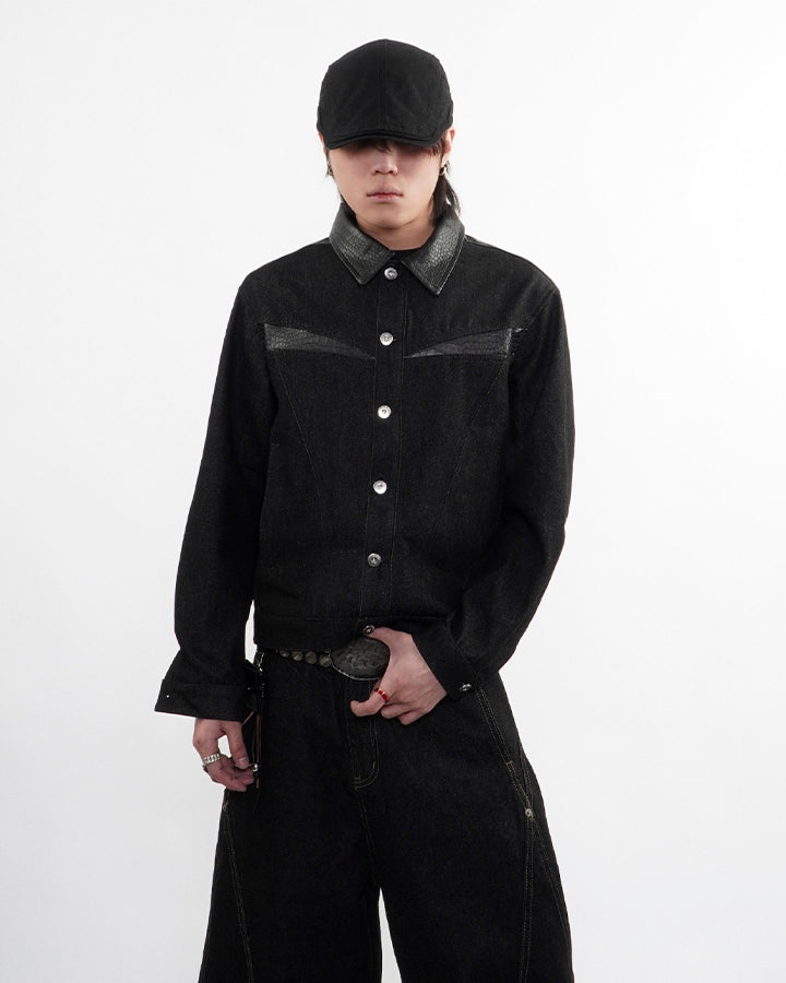 Raw Denim Leather Patchwork Jacket