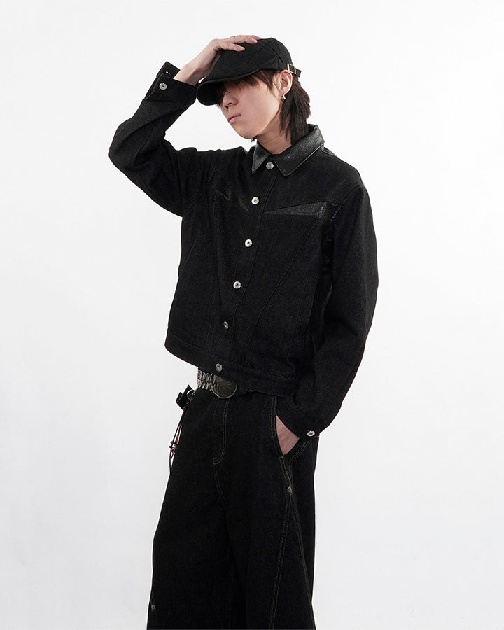 Raw Denim Leather Patchwork Jacket