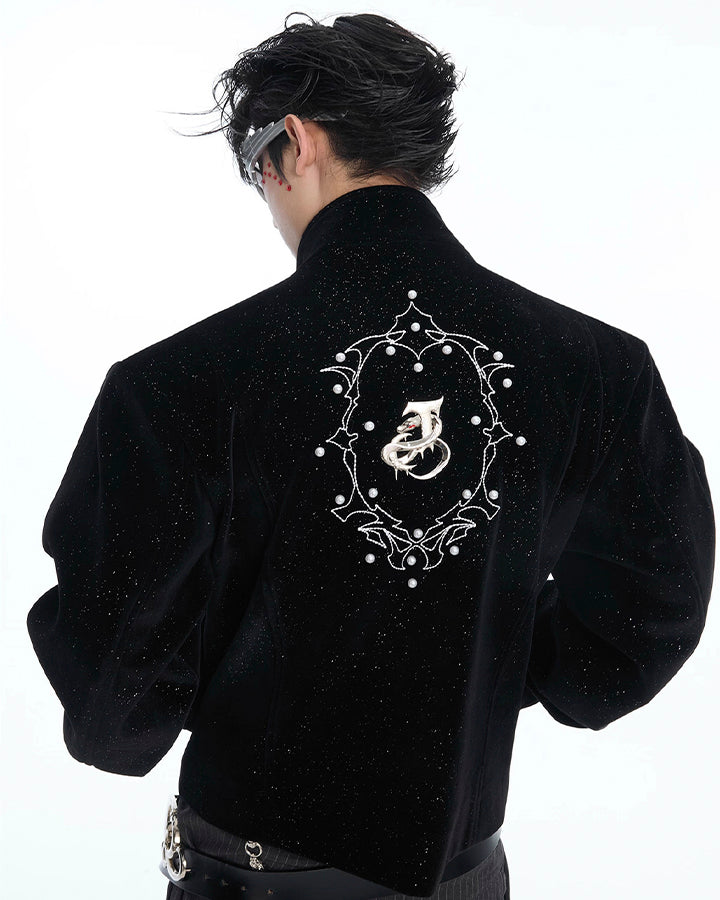 Metallic Button Stand Collar Design Jacket