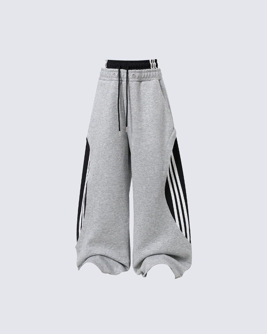 Striped Panel Wide Leg Sweatpants