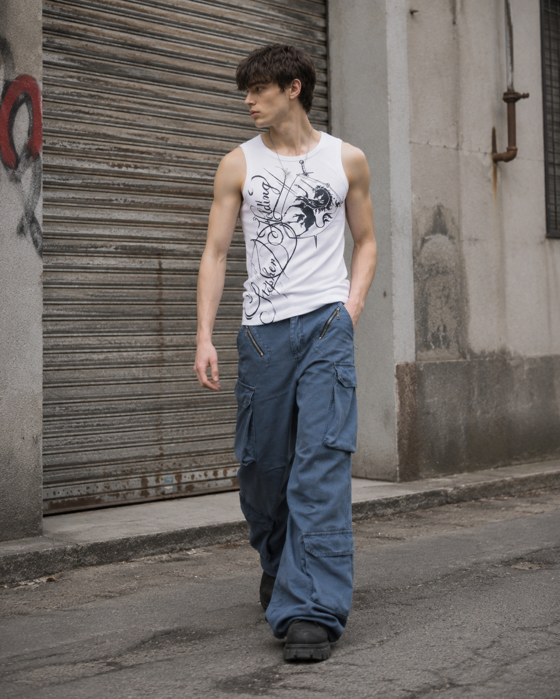 Cargo Zip Pocket Wide-Leg Pants