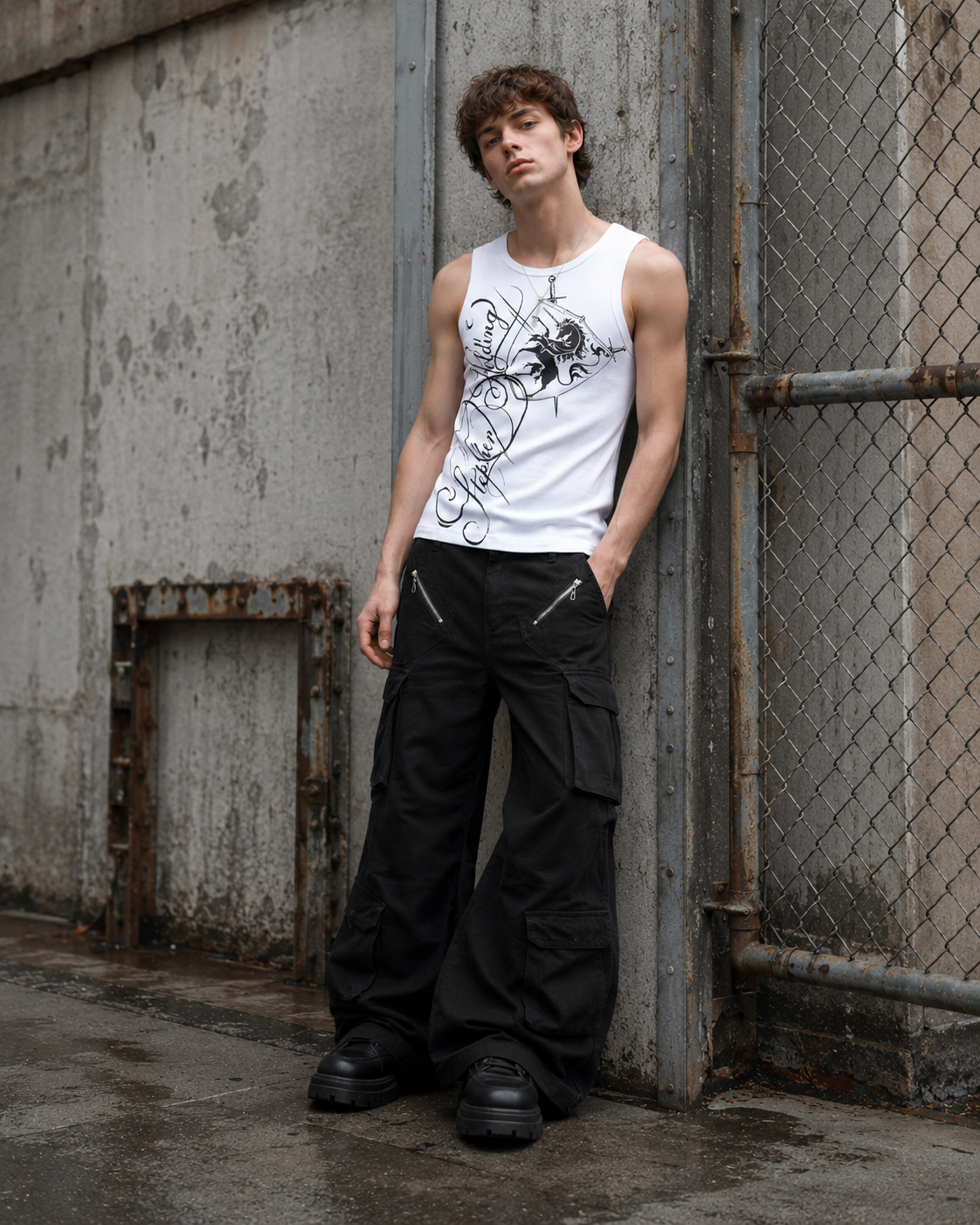 Cargo Zip Pocket Wide-Leg Pants