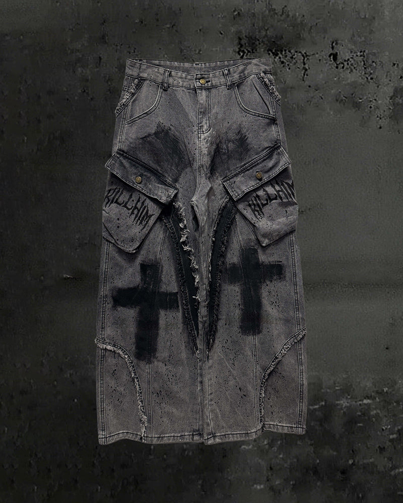(Clearance)Paint-Splattered Distressed Wide-Leg Jeans