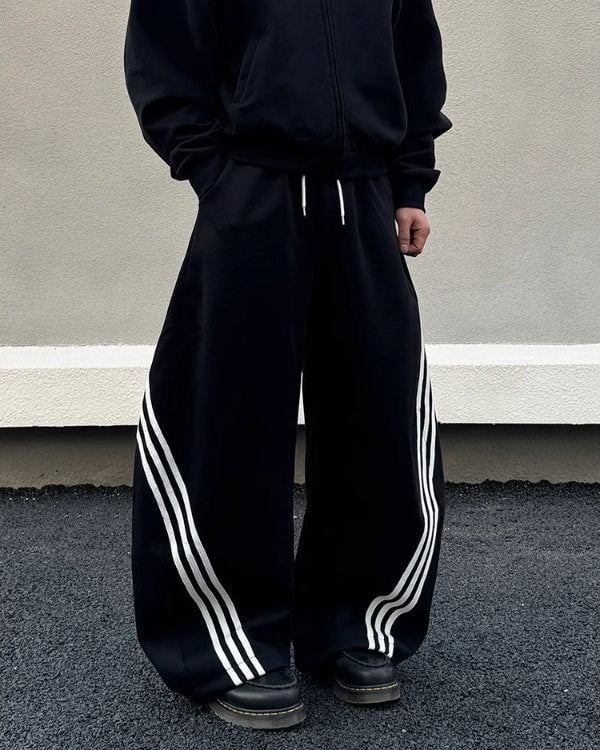 Wide-Leg Athletic Track Pants with Striped Design