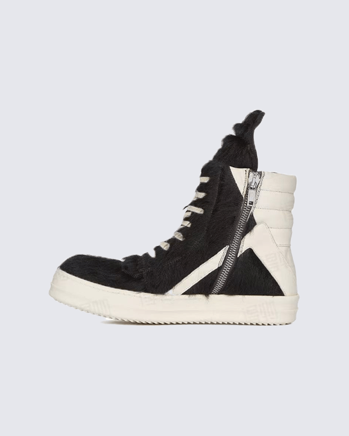 Faux Fur Contrast Lace-Up High Top Sneakers