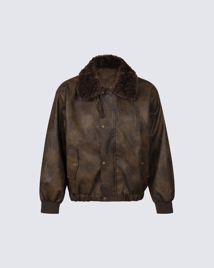 Vintage Mountain Eagle Detachable Leather Jacket