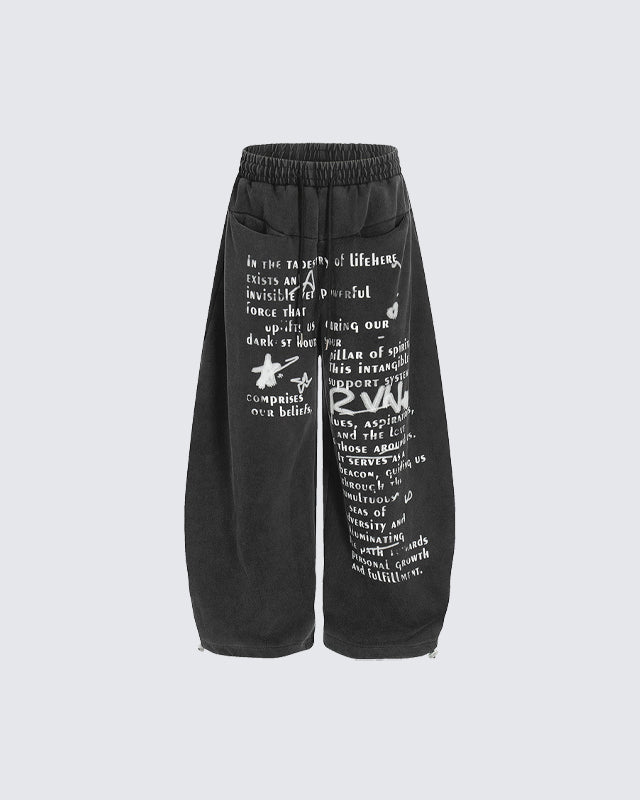 European-American Vintage Letter Print Casual Pants