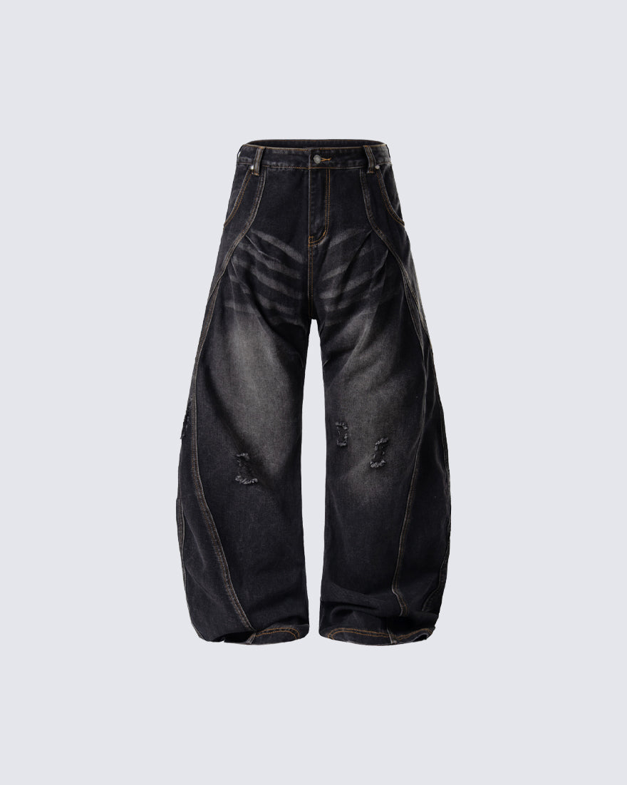 Distressed Deconstructed Washed Curved-Leg Jeans