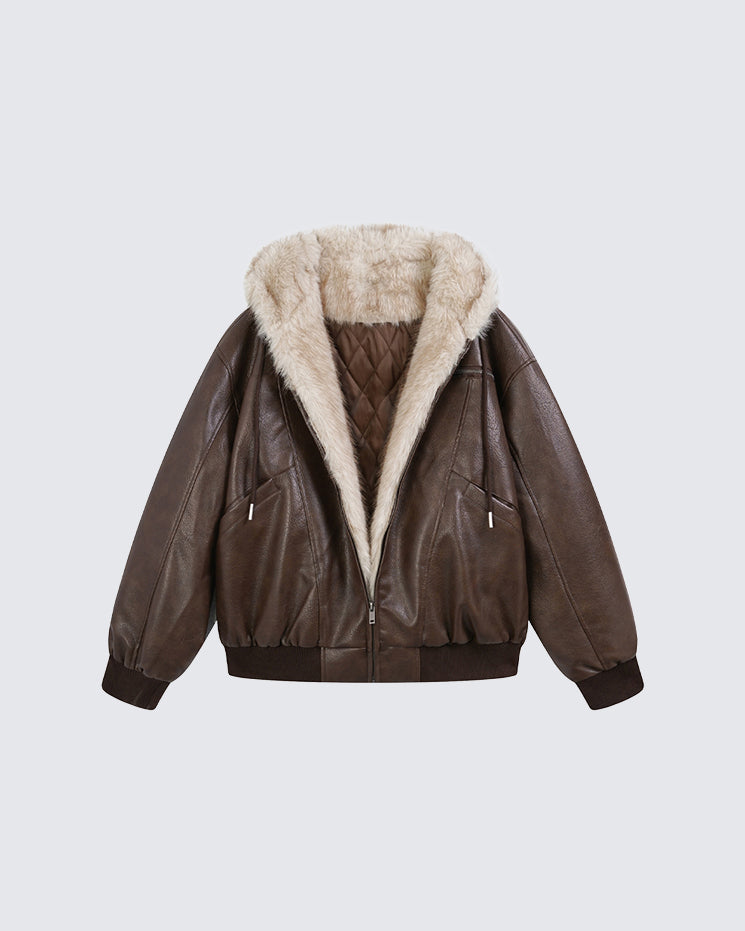New American-Style Cool Faux Leather Jacket Coat