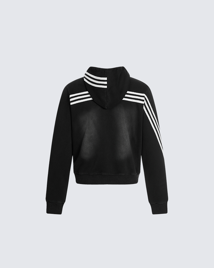 90s Graphic Hoodie with Zipper and Stripes