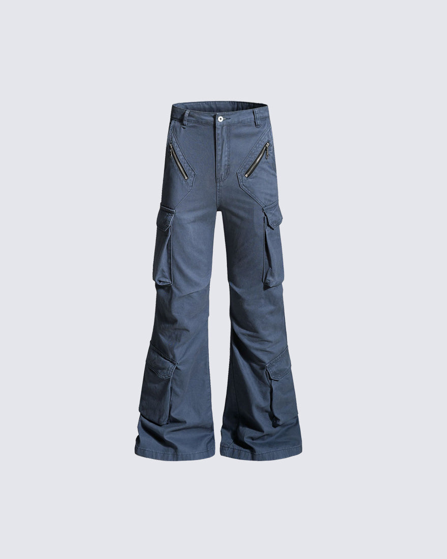 Cargo Zip Pocket Wide-Leg Pants
