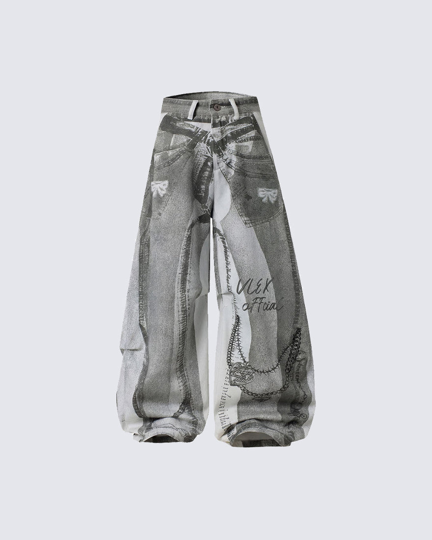 New American 3D Print Wide-Leg Pants