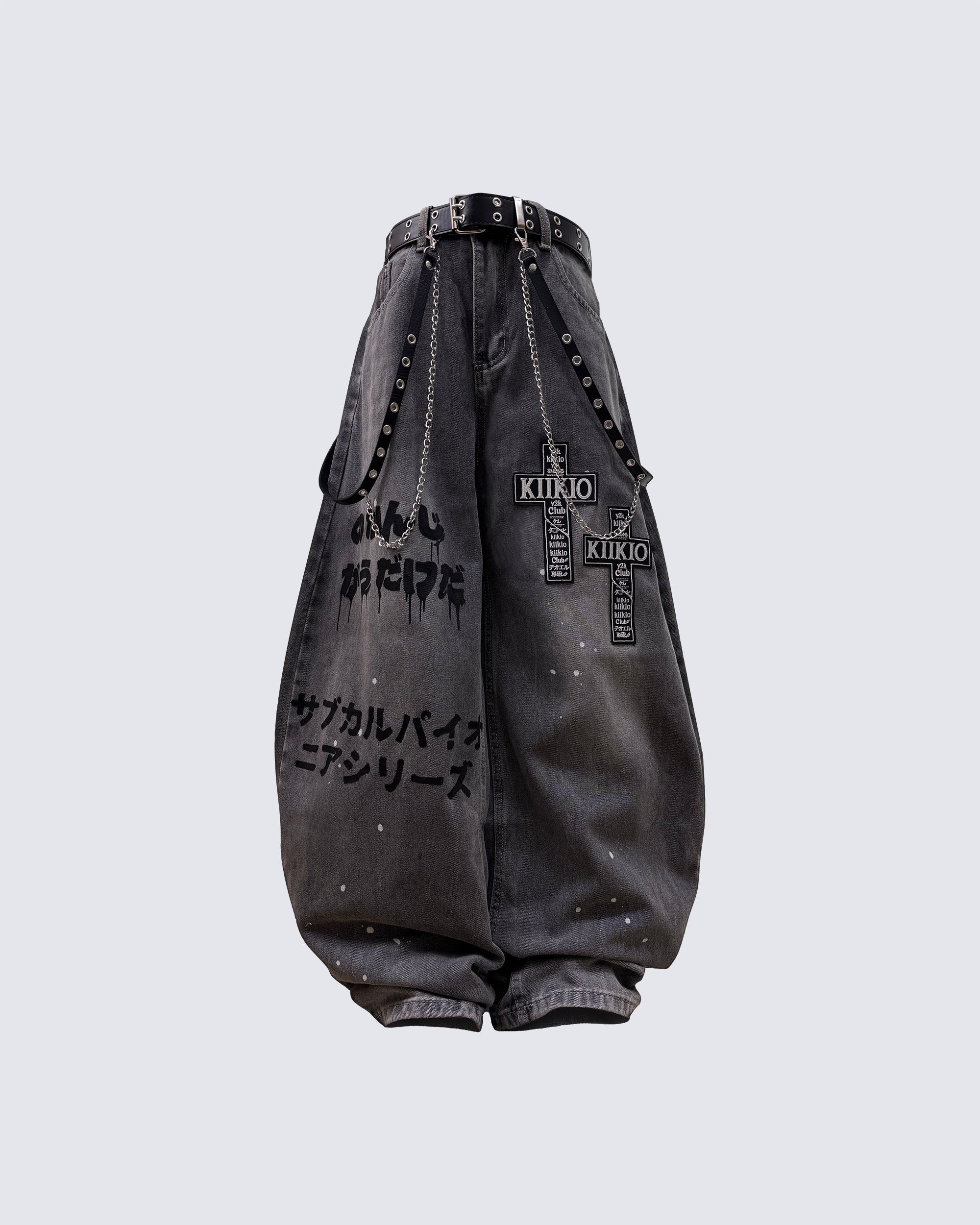 Punk Washed Denim Wide-Leg Pants